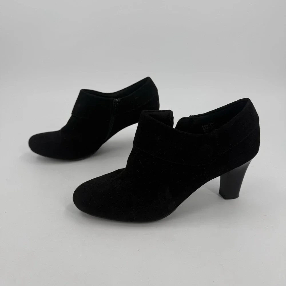 Amelia Grace Women's 9 Black Fabric Ankle Booties High Heel Side Zip Dress